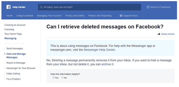 come cancellare un messaggio da Facebook
