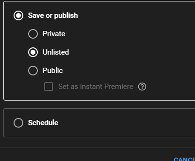 Click the arrow and choose Unlisted