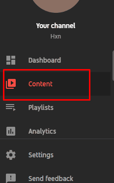 From the left corner menu, choose Content