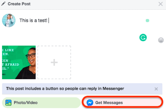 Incoraggia le conversazioni con messenger organico con "send message" news feed posts