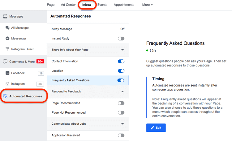 Answer FAQ of customers in Messenger via Automated Responses