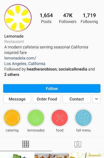 Geschenkkarte hinzufügen (oder Essen bestellen) Button zum Instagram-Profil