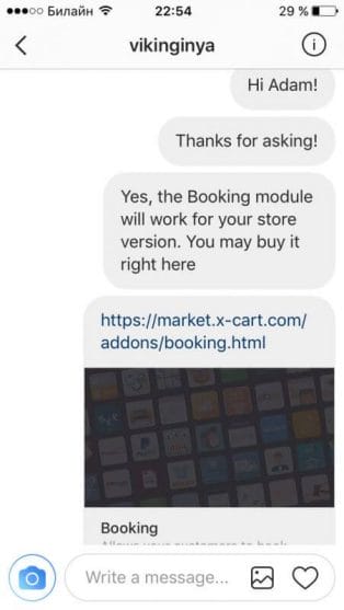 Servizi di vendita tramite messaggi diretti da Instagram