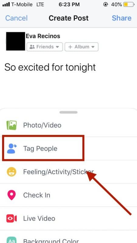 Facebook Tag someone in post