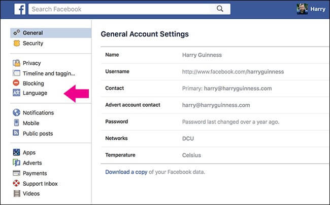 Facebook settings 1 Eine Schritt-für-Schritt-Anleitung zum Ändern der Sprache auf Facebook