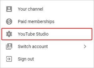 YouTube Studio” option