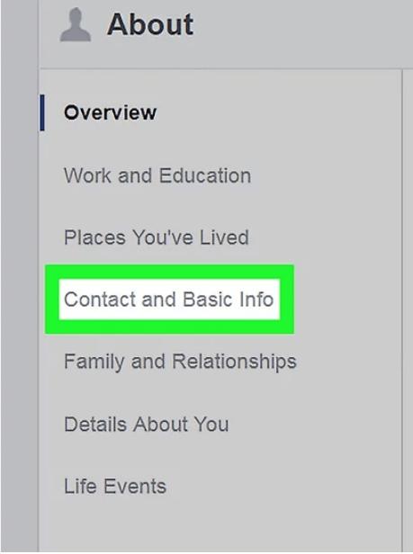 Step 4 Click Contact and Basic Info in the About section